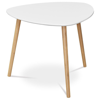 Stôl konferenčný 55x55x45, MDF biela, nohy bambus
