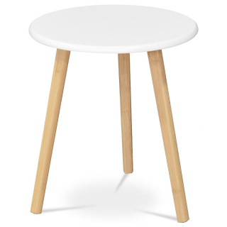 Stôl konferenčný 40x40x45, MDF biela, nohy bambus