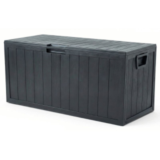 Zahradní úložný box, plast, sivý, 280 l, s dekorom dreva